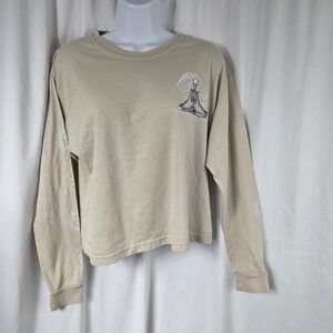 Weekend Warrior Shirt Womens Large Beige Skeleton Mushroom Long Sleeve Top